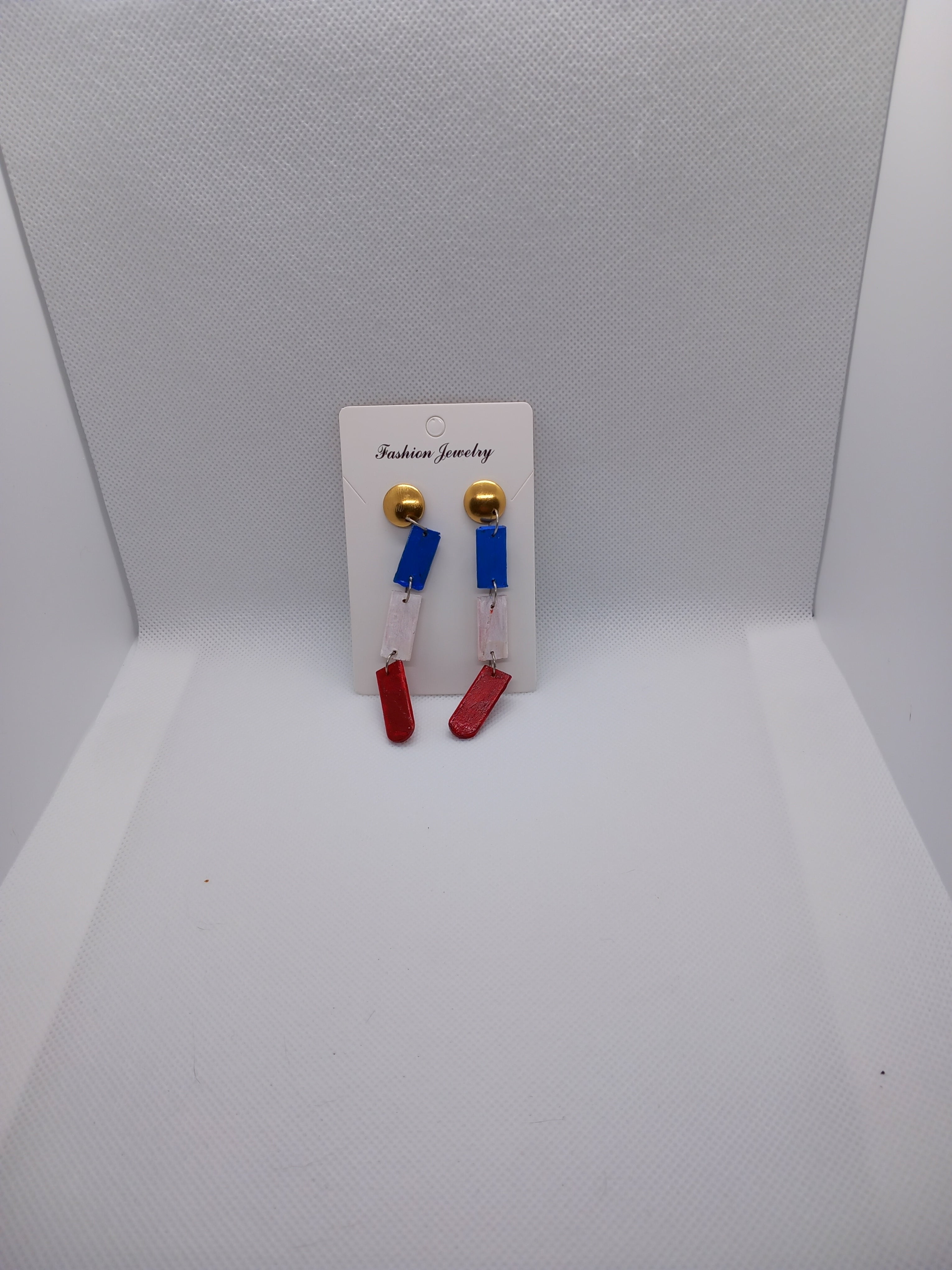 Boucles d'oreilles tricolores France – Bleu, Blanc, Rouge – Clou doré