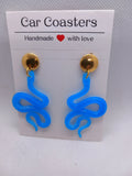 Boucles d'Oreilles Pendantes Serpents Bleus – Crochet Plaqué Or – Fait Main