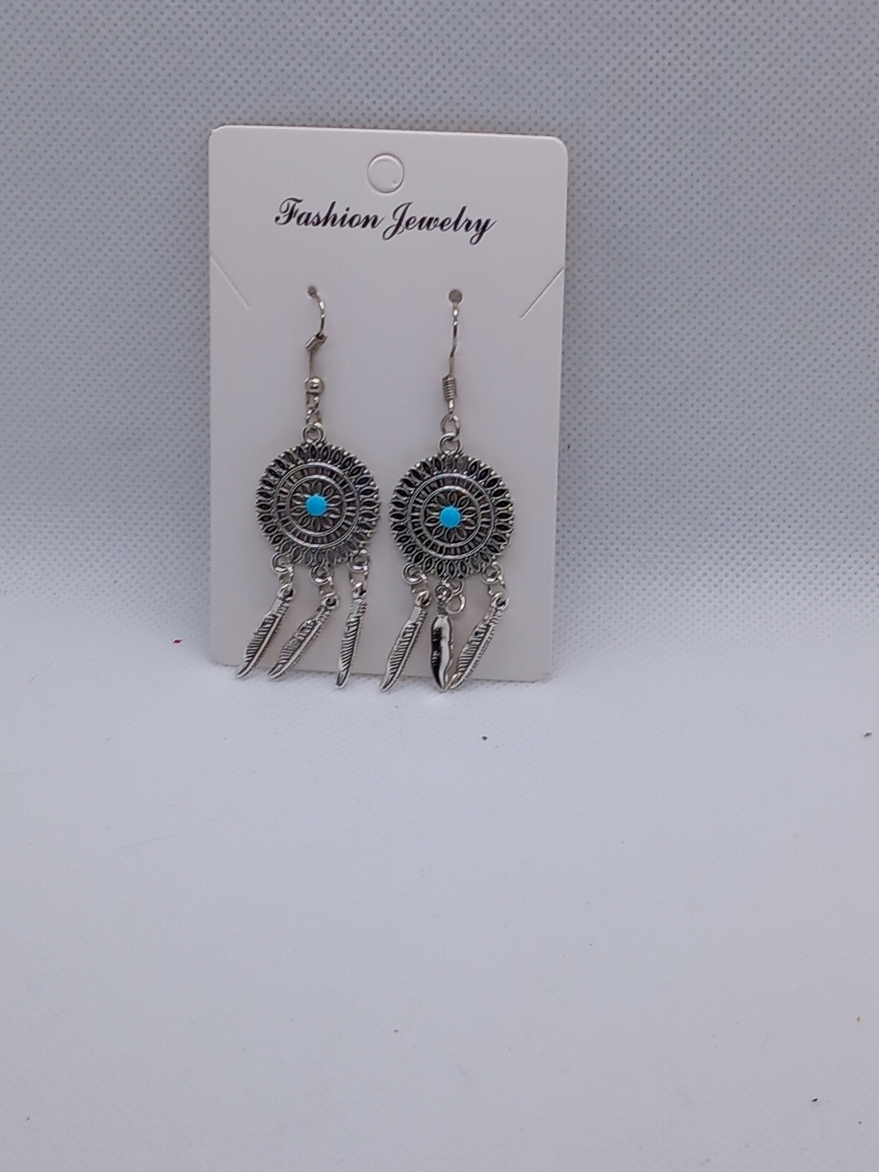 Boucles d'Oreilles Pendantes Métal Plaqué Argent Attrape-Rêve – Fait Main