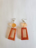 Boucles d'Oreilles Pendantes Croche Plaquée Argent Rectangle Résine Époxy – Fait Main