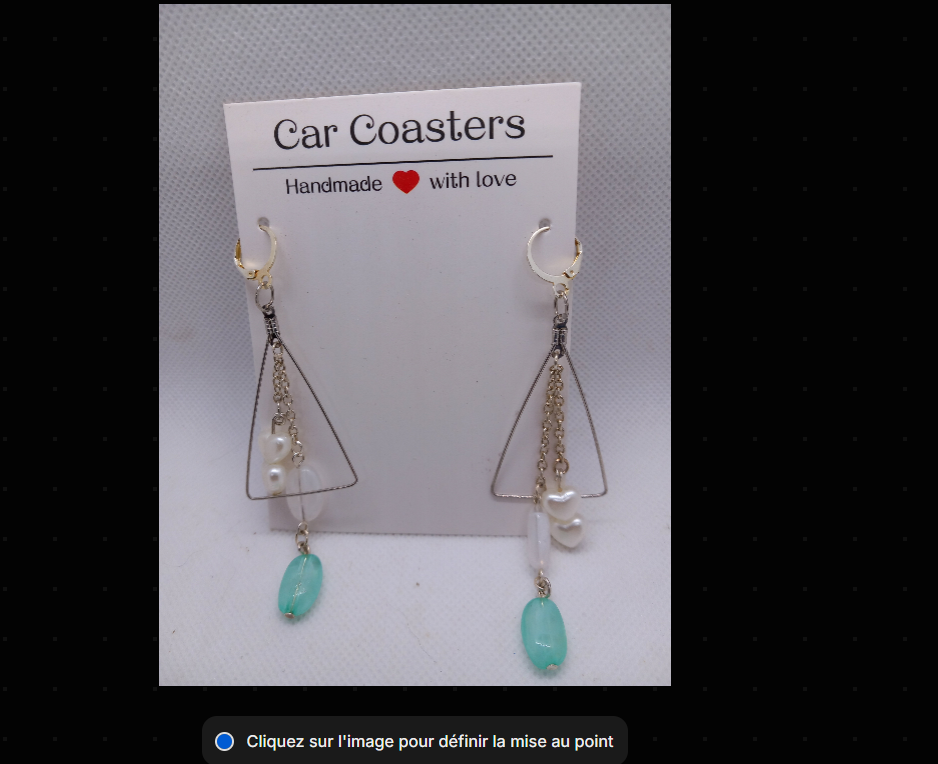 Boucles d'Oreilles Pendantes Triangle Argenté Perles Nacrées Pierre Turquoise