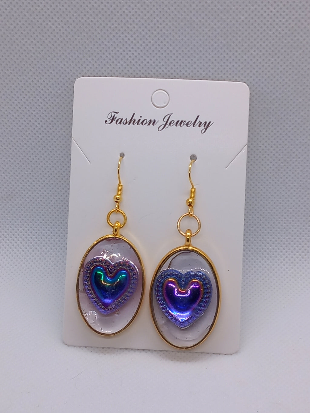 Boucles d'Oreilles Pendantes Plaquées Or Cœur Résine Époxy – Fait Main