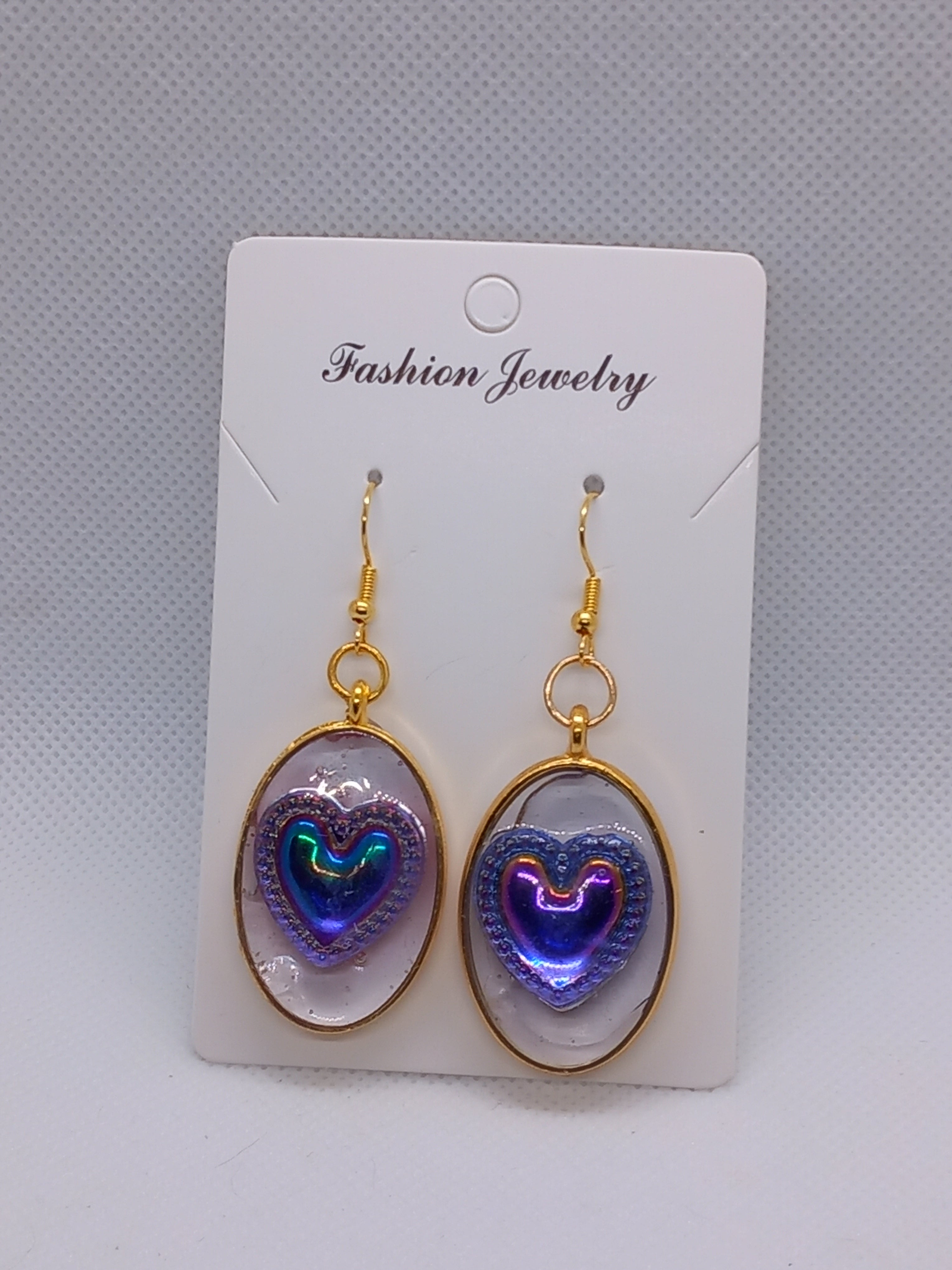 Boucles d'oreilles pendantes résine époxy et monture dorée